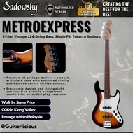 Sadowsky MetroExpress 21-fret Vintage JJ 4-String Bass Guitar, Maple FB, Tobacco Sunburst