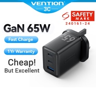 Vention 65W GaN Charger UK Plug 3 Ports QC4.0 3.0 PD 3.0 Fast Charger Type C Charging Station Power 