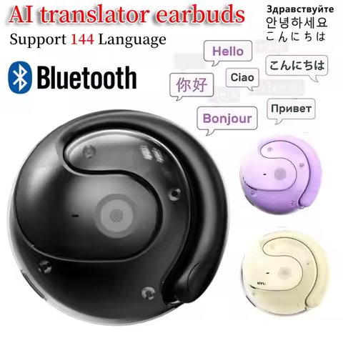 Wireless Bluetooth AI Real-time Language Translation Earphones 144 Languages Ear Hanging Headphone T