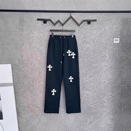 2KSK Chrome Hearts 2025 Spring new model with cross leather patch Casual loose straight-leg pants fo