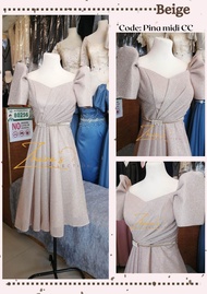 ZHAIRA’S COLLECTION•Imelda MCC• Modern Filipiniana Midi Dress Shimmery Dress Minimalist Simple Elega