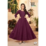 SG READYSTOCK Rayon A-Line Kurti Long Anarkali Gown in Chikankari Work Design Long Dress Maxi Gown K