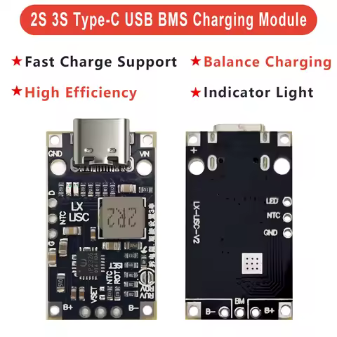 2S 3S Type-C USB BMS with Balance Charging 15W 8.4V 12.6V Boost Module Fast Charge QC for DIY Li-ion