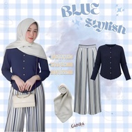 Blue Stylish Outfit 3 in 1 (Cardigan, Hijab, Pants) Trendy Women's Oneset -GNK048