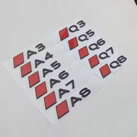 New Car Trunk Badge Sticker Accessories 3D Glossy Black Red Black Letters Emblem for A3 A4 A5 A6 A7 