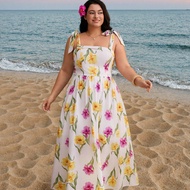 Plus Size Women's Floral Print Dress, Women Dresses Elegant Gown, Women Summer Clothing,Vacation Out