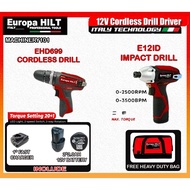 Europa Hilt EHD699-12V Cordless Drill+E12ID Impact Driver (Combo Set)