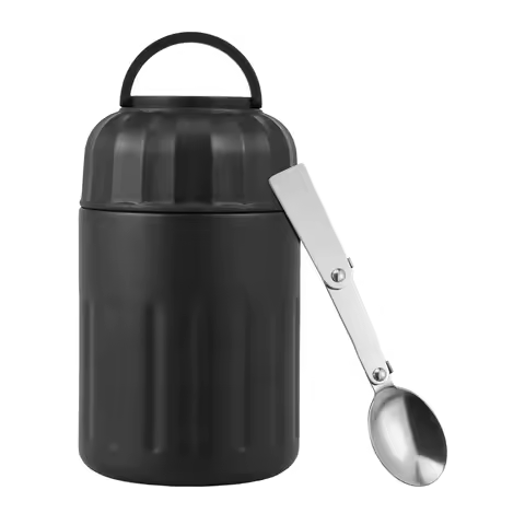 Stainless Steel Food Flask 600 ml Leakproof Insulated Food Jar with Folding Spoon Safe Portable Soup