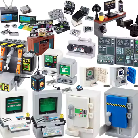 MOC City Electronic Equipments Building Blocks Game Console Computers Mini TV Mobile Phones Recorder