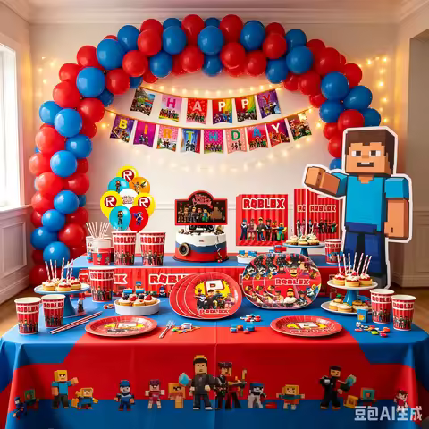 Roblox Birthday Party Decor Set Game Tableware Tablecloth Balloon Cake Topper Backdrop Roblox Party 