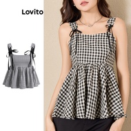 Casual Tank Top Plaid Bow Eyelets Tank Top for Women L109MD282