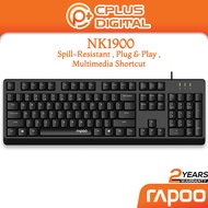 Rapoo NK1900 Spill Resistance Wired USB Keyboard Wired for Laptop, Spill Resistant, Instant one Touc