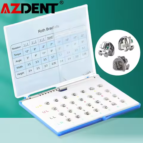 Azdent Metal Self-Ligating Brackets with Buccal Tube Roth 022 MBT 022 3-4-5 Hook Movable Silver Tool
