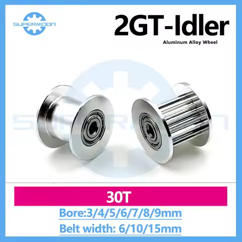 2GT 30 Teeth Toothed Idler Pulley Bore 3/4/5/6/7/8/9mm For Belt Width 6 10 15mm With Bearing Tighten