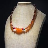 琥珀 天然緬甸金藍珀+天地天珠項鍊 8mm紅玉髓天地天珠 #山奇藝術