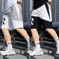 [M-4XL] 2025 Men's Ice Silk Cooling Quick-Dry Drawstring Shorts Patchwork Sports Casual Beach Straig