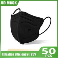 【Ship Form KL】50Pcs KN95 Face Mask 5Ply 5D Protective Face Shields Pm2.5 Dustproof Collapsible KN95 Mask Soft Breathable Black Mask
