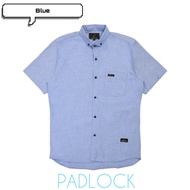 Kemeja Pendek Pria Polos Original Padlock Bahan Oxford - Blue, M