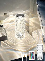 水晶鑽石檯燈,觸控玫瑰水晶燈,16 色可充電壓克力床頭燈,附觸控控制的 Led 鑽石燈,適用於臥室、客廳、夜燈