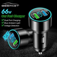 Geepact Car Charger fast charging 66W Quick Charge Lighter Multifunctional Car Charger 2 USB Fast Charger Digital LED Voltage Detection Super Charge Power Delivery Quick Charge Adapter Support 12V-24V Car