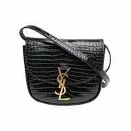 Saint Laurent KAIA馬鞍包小號18.5鱷魚壓紋黑色牛皮金扣