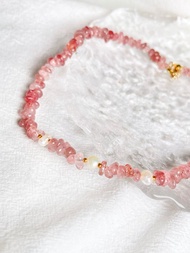 隨形草莓晶 淡水珍珠 頸鏈