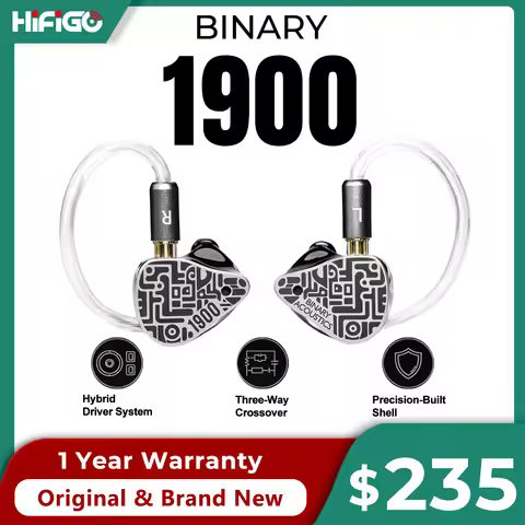 Binary 1900 Hybrid IEMs 10mm DD+6mm Passive Diaphragm+4BA CNC 3-Way Crossover 6N Silver Cable 3.5/4.