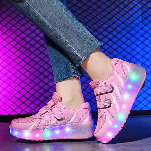 Roller Skates LED Light Shoe with 2 Wheels Professional Boys Wheeled Sneakers Rollers Removable Inli