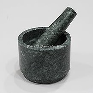 Stones And Homes Indian Green Mortar and Pestle Set Big Bowl Marble Medicine Pills Stone Grinder for Home and Kitchen 4 Inch Polished Robust Round Stone Molcajete Herbs Spices - (10 x 8 cm)
