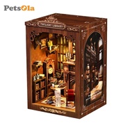 [PETSOLA] DIY Book Nook Detailed Interior Miniature Library Scene Press Switch Library Book Nook for