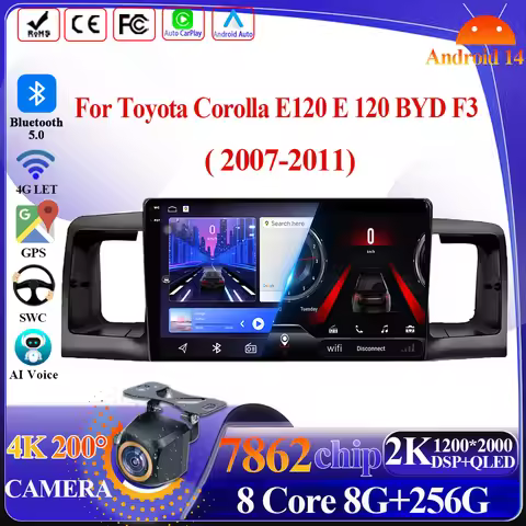 Android 15 For Toyota Corolla E120 E 120 BYD F3 2007-2011 Wireless Android Auto Head Unit Multimedia