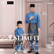 QAYRAA 2026🪔ASH BLUE Baju Melayu Soft Cotton Slim Fit Cekak Musang Ayah dan Anak Sedondon Family Set