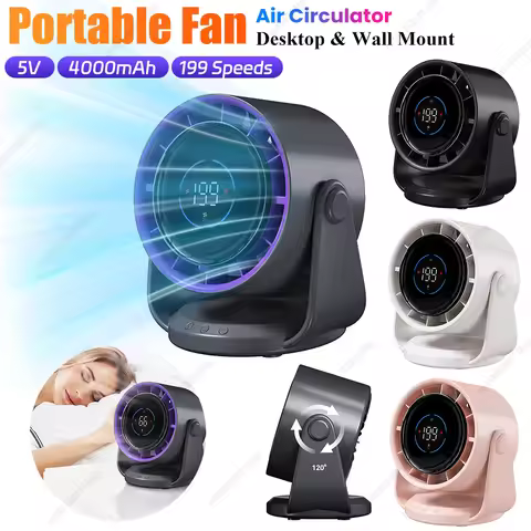 199 Speeds Electric Desk Fan Bladeless Fan USB Charging Wall Mount Table Desktop Silent Air Conditio