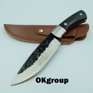 OKgroup Fixed blade knife มีดพกพา มีดเดินป่า มีดแคมป์ปิ้ง มีดใบตาย มีดทหาร มีดพกทหาร มีดพกเดินป่า ดามัสกัส High carbon steel ยาวรวม 21.50ซม. แถมซองหนังPU
