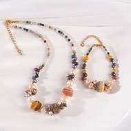 Tourmaline Natural Pearl Jewelry Retro Colorful All-Match Necklace Clavicle Chain Baroque Temperamen