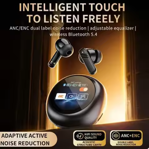 Bluetooth Headset 5.4 ANC Wireless Noise Cancelling Headphones Full Color Screen Sports Headphones f