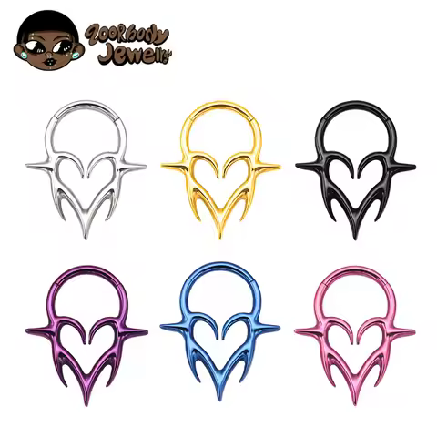 ASTM F136 TItanium Tribal Fangs Hinged Clicker SEG Septum Piercing Heart Totem Errings Forward Helix