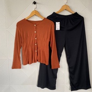 Syafiqa - Setelan Celana Panjang Knit Wanita / One Set Kania Kancing Lengan Panjang Korean Style