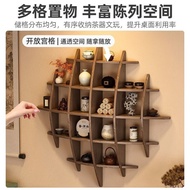 Solid Wood Multi-Grid Shelf Bogu Shelf Wall-Mounted Multi-Grid Storage Cabinet Teapot Teacup Multi-