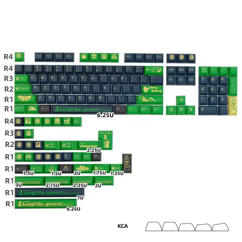 Luigi Keycap Green Mechanical Keyboard PBT Keycap KCA Profile DYE Subbed 142 Keys ISO Enter 2U 2.25U