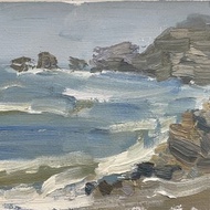 Oil painting of the beach, oil on the cardboard, 6x4 in (15x10 cm)