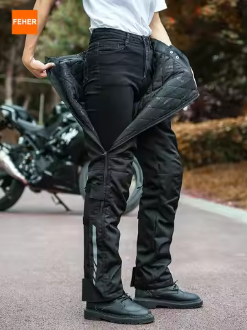 FEHER Winter Motorcycle Pants Waterproof Quick-release Thermal Motorbike Trousers Unisex Built-in Re