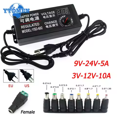 Universal Adjustable Power Adapter AC To DC 3V-12V 10A / 9V-24V 5A Power Supply Adapter with Display