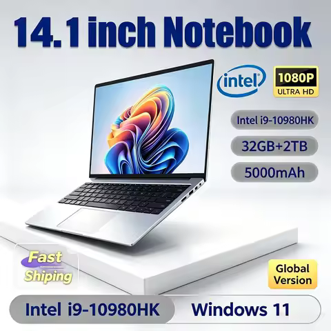 14.1 Inch Intel Core i9 10980HK Windows 11 Pro Laptop 32GB DDR4 2TB SSD Gaming Office PC Gamer Porta