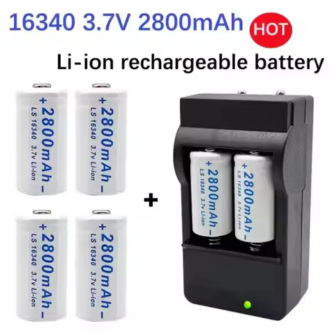 2800mAh 3.7V 16340 Lithium Ion Rechargeable Battery for CR123A RCR123 ICR Safety Camera Compatible w