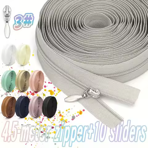 1 set, size 5/4.5 meters zipper, with 10 silver zipper heads, 3 #nylon zipper, available in a variet