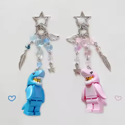 Handmade 3D Fairy Keychain Y2K Pink and Blue Beaded Keychain Gift 1pcs