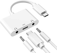 USB C to 3.5mm Headphone Adapter, Dual Trrs 3.5mm Audio Splitter with Type-C PD 3.0 Fast Charging fo