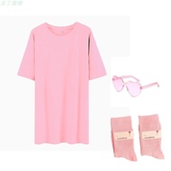 Summer Clothing for BFF Candy Color T-shirt Student Pure Cotton Party Business Attire Loose round Ne