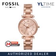 Fossil Lady ES4301 Carlie Three-Hand Rose Gold Dial Rose Gold-Tone Stainless Steel Band Quartz Watch